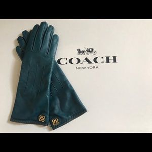 NWT Coach Leather Winter Gloves Size 6 1/2 Teal
